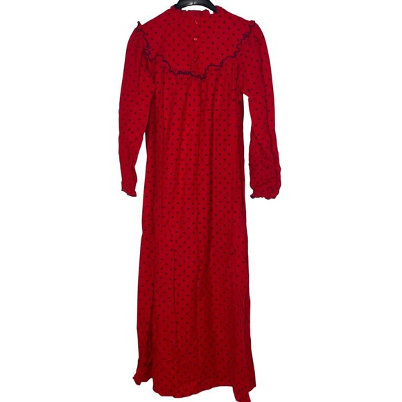 Lanz of Salzburg Vintage Heart Polka Dot Flannel Nightgown Sz SM Modest Granny - Picture 2 of 6